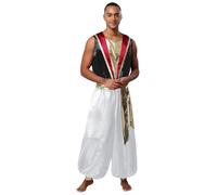 Nyeemya Costume Arabo Uomo Costume Rrincipe Reale Abito da Dio Greco Tuta Arabia Senza Manica Jumpsuit Metallico Gilet Pantaloni Bloomers Cosplay Halloween Nero M