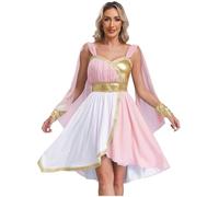 Nyeemya Costume da Dea Ateniese Greca Romana per Donna Costume da Imperatrice Regina Toga Tunica Antica Romana Abito da Ballo Latino con Orlo Asimmetrico Rosa S