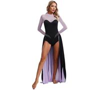 Nyeemya Costume da Malvagio Donna Vestito da Sirena Vestito da Strega di Mare Body Manica Lunga con Gonna Tulle Pagliaccetto Elasticizzato Abito Travestimento Viola M