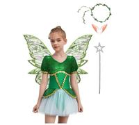 Nyeemya Costume Fata dei Boschi Bambina Vestito Fatina per Carnevale Halloween Feste Compleanno Abito Magico Vestito Fata Verde Tutu da Balletto Costume Elfo Verde 15-16 anni