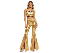 Nyeemya Donna Set Top Corto E Pantaloni Gambo Largo Set Pezzi Costumi Danza Hip Hop E Jazz Abbigliamento Spettacoli In Bar Pendolarismo Oro 3XL