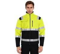 Nyeemya Giacca di Sicurezza da Uomo con Strisce Riflettenti Felpa da Lavoro Giubbotto Catarifrangente Auto Giacca Impermeabile Corsa Jogging Trekking Outdoor Verde fluorescente 2XL