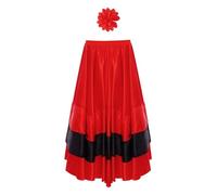 Nyeemya Gonna Lunga Bambina Rossa Gonne Multistrato con Volant in Raso per Flamenco Spagnolo Danza del Toro Gonna da Ballo da Sala Latino Jazz Tango Rosso C 180 Gradi 7-8 Anni