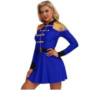 Nyeemya Majorette Costume per Donna Uniforme da Banda con Cintura Body da Domatrice Circo Leotards con Nappa Manica Lunga Ringmaster Costume Carnevale Blu M