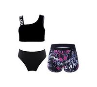 Nyeemya Ragazza Costume da Bagno Tre Pezzi Estivo Bikini Canotta Top + Pantacini + Mutande Costumi Mare Piscina Spiaggia Mutande da Bagno 5-14 Anni A Nero 13-14 Anni