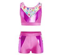 Nyeemya Ragazze Metallic Crop Top e Pantaloncini Set Tuta da Ginnastica Artistica Abito da Pattinaggio Vestito da Danza Moderna Jazz Hip Hop Streetwear
