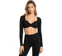 Nyeemya Top da Donna per Danza Classica Camicia a Maniche Lunghe con Scollo a V Profondo Crop Top da Ginnastica Yoga Maglietta da Ballo Latino Dancewear Nero L