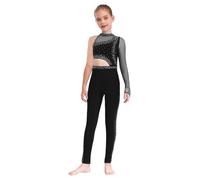 Nyeemya Tuta Intera Pattinaggio Artistico Bambina Monospalla Body da Ginnastica Artistica Strass Leotards Danza Classica Balletto Bodysuit Tutina Elegante Nero 15-16 anni