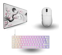Nyfter - Bundle X-Mas Premium con tappetino per mouse XXL, mouse da gioco e tastiera per installazione di gioco (Sakura White)