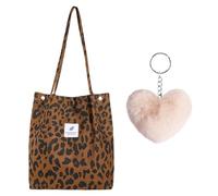 NYGGTYK 1 borsa a tracolla con motivo leopardato e 1 ciondolo a forma di cuore albicocca, borsa a tracolla da donna, grande borsa per la spesa, alla moda e versatile, motivo leopardato, 28 x 68 cm