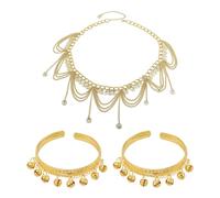 NYGGTYK 1 cintura con nappa e 2 bracciali a campana, per donne, per balli, matrimoni (oro), Kettenlänge 700 mm, Verlängerungskette 300 mm, No, No, gold