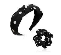 NYGGTYK 1 fascia per capelli, 1 scrunchie, fascia per la gonna, fascia nera a pois, accessorio per gonna, fascia per capelli da donna