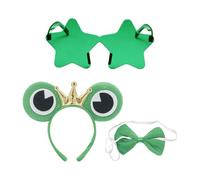 NYGGTYK 1 Fascia per Rana, 1 Papillon Verde, Occhiali da Stella, Costume da Rana Divertente, Costume da Ruolo, Tuta per Le Prestazioni per Feste per Bambini.