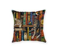 NYGGTYK 1 federa per cuscino quadrato per gatti, 45 cm, a tema baio, in lino, idea regalo per gli amanti dei gatti