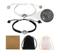 NYGGTYK 1 paio di braccialetti per coppia, 2 tasche portaoggetti, bracciali abbinati, braccialetti per partner, braccialetti personalizzati, in bianco e nero, adatti come idea regalo