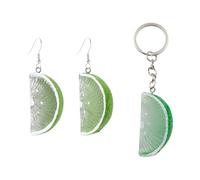 NYGGTYK 1 Paio di Orecchini A Limone E 1 Pezzo di Portachiavi di Limone, Accessori per Lo Stile della Frutta, Accessori Interessanti, Accessori per La personalità Creativa