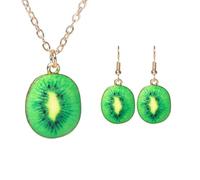 NYGGTYK 1 Paio di Orecchini Kiwi E 1 Pezzo di Collana di Kiwi, Gioielli di Frutta Creativa, Gioielli Divertenti, Accessori per Abbigliamento
