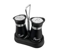 NYGGTYK 1 paio di saliera e pepe set con 1 ripiano, utensili da cucina, saliera in acciaio inox in vetro, bottiglia di spezie nera per la cucina, il campeggio
