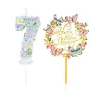 NYGGTYK 1 Pezzo di Candela Numero 7 E 1 Pezzo di Inserto per La Carta per Torta, Candela di Compleanno, Candela per Feste, Decorazione per Torta, Plug -in per Torta Dolce Carina