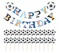 NYGGTYK 1 Set di Bandiere di Calcio E 24 Pezzi di Plug-in di Calcio, Ornamenti di Elementi Calcistici, Forniture per Feste di Compleanno, Layout della Scena delle Feste