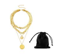 NYGGTYK 1 set di collane multistrato, rotondo hip-hop, viene fornito con 1 custodia portaoggetti, collana con ciondolo dorato, collana spessa, collana alla moda personalizzata, collana da donna