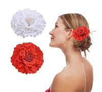 NYGGTYK 2 fermagli per capelli da donna, con fiori di peonia, fermagli per capelli da donna, accessori per capelli a forma di fiore rosso, bianco