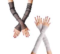 NYGGTYK 2 paia di scaldamuscoli in pizzo, protezione solare in pizzo, per braccia a rete, guanti in tulle, guanti senza dita, maniche per feste, nero, bianco, 50 * 9 cm