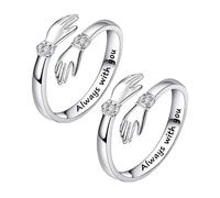NYGGTYK 2 Pezzi Anelli Da Abbraccio Da Donna in Argento - Regolabili, Aperti Incisi, Dell'Amicizia, per Coppia, Mamma e Figlia, Di Diamanti - Rame