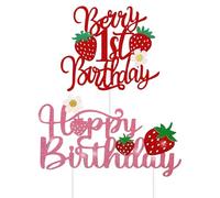 NYGGTYK 2 Pezzi di Inserzione A Tema A Tema Fragole di 1 Anno, Decorazioni per Torte, Inserimento di Cartoline per Torte, Forniture per Feste di Compleanno per Bambini