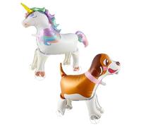 NYGGTYK 2 Pezzi di Palloncini Animali, Palloncini per Cavalli Arcobaleno per Cani, Palloncini in Piedi con Ruote, Giocattoli per Bambini, Giocattoli in Alluminio Creativo, Decorazioni per Feste.