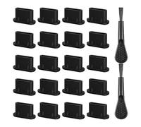 NYGGTYK 20 Pezzi di Tappo di Polvere Porta di Ricarica del Telefono Cellulare E 2 Pezzi di Pennello per La Pulizia, Spina Silicone, Strumenti di Pulizia del Telefono Cellulare