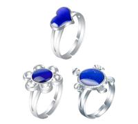 NYGGTYK 3 anelli regolabili, cambio colore, design creativo, tartaruga, fiori, cuore, metallo, pietra preziosa artificiale blu