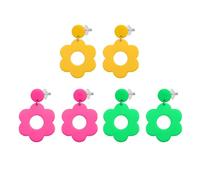 NYGGTYK 3 paia di orecchini, orecchini gialli, orecchini a fiore, orecchini crisantemi, orecchini in acrilico, orecchini al neon, orecchini a goccia, per donne e ragazze (rosa, verde, giallo