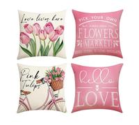NYGGTYK 4 federe per cuscini a tulipani, con fiori rosa, beige, federe per cuscini decorativi per il soggiorno (inserti per cuscini non inclusi)