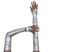 NYGGTYK 4 Paia Di Guanti, Guanti Senza Dita, Maniche Glitter Argento, Guanti Argento, Guanti in Metallo Argento, Guanti Da Donna Glitter, Adatti per Halloween, Guanti Di Carnevale