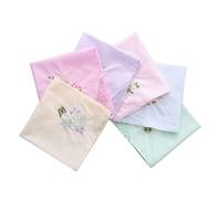NYGGTYK 6 Fazzoletti da Donna in Stile Retrò, Morbido Cotone con Pizzo e Ricami (Bianco/Rosa/Giallo/Azzurro/Viola Chiaro/Verde Chiaro), Taglia Unica