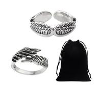 NYGGTYK Anelli regolabili in 2 pezzi con sacchetto di immagazzinaggio, anello aperto da donna, anello unisex personalizzato, anello vintage in argento da donna, Argento