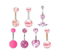 NYGGTYK Anello del Bottone Dell'Ombelico da 7 Pezzi, Anello di Ombelico Rotondo A Forma di Cuore, Palo A Bottone con Ombelico Perforato in Metallo Inossidabile, Gioielli Rosa della Pancia