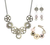 NYGGTYK Collana A Ingranaggi da 1 Pezzi, 1 Paio di Orecchini per Ingranaggi E 1 Braccialetto, Gioielli retrò, Gioielli Creativi, Gioielli in Stile Punk.