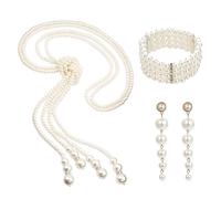 NYGGTYK Confezione da 3 gioielli di perle artificiali, collana di perle degli anni '20, orecchini a goccia, braccialetto di perle multistrato per l'uso quotidiano, feste e celebrazioni, Lega, perla