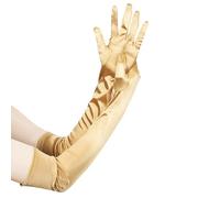 NYGGTYK Coppia di guanti lunghi in raso elastici, per vestiti, matrimoni e danza, stile retrò, alla moda, caldi, gomiti, colore: oro, 55, oro, 72