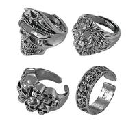 NYGGTYK Set di 4 anelli stile rock, anelli punk vintage, anelli regolabili, anelli in metallo, anelli personalizzati, anelli da uomo, accessori, Metallo