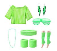 NYGGTYK Tuta da Festa in Rete, Maglia Senza Spalline, Abbigliamento Anni '80 e '90, da Donna, per Feste, Accessori d'Epoca, Retrò per Carnevale (Verde)