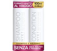 NYK1 Shampoo e Balsamo Senza Solfati | Kit Iniziale - 100ml x2 | Deterge, Condiziona e Protegge Delicatamente Extension e Capelli alla Cheratina - Senza Parabeni e Previene la Rottura
