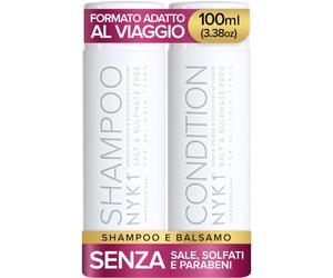 NYK1 Shampoo e Balsamo Senza Solfati | Kit Iniziale - 100ml x2 | Deterge, Condiziona e Protegge Delicatamente Extension e Capelli alla Cheratina - Senza Parabeni e Previene la Rottura