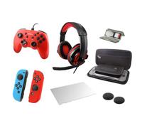 Nyko Master Pak - Accessori per Nintendo Switch, controller con cavo, cuffie cablate, custodia da viaggio, custodia per giochi, cover Joycon, vetro protettivo e tappi per levette (kit di accessori da