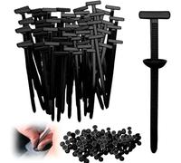 Nylon Universal Cable Tie Buckle, Heavy Duty Zip Ties (with Pin & Button), UV Resistant Black Zipties for Automotive Repair, Bumper, Fender & Engine Cover Fasteners (50pcs)