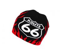 Nyls Création Berretto Route 66 Rosso e Nero Fiamme Look Inverno Biker - Taglia: Taglia unica - Colore: Rosso - Misto, rosso, taglia unica