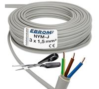 NYM-J, 3 x 1,5 mm², cavo rivestito di installazione, di colore grigio, nelle lunghezze di:5 m, 15 m, 25 m, 50 m, 60 m, 70 m, 80 m, 90 m, 100 m, 110 m, fino a un massimo di250 m
