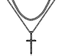 Nymerianoble Collana con croce per donne e uomini, in acciaio inox, da uomo, con croce di Gesù, collana a strati cubana ro, gioielli regalo per donne e uomini, Acciaio inossidabile, Nessuna pietra